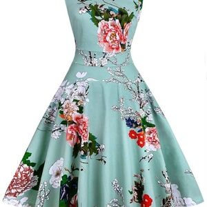 Women's Mock Vintage 1950's Cocktail Party Sleeveless Floral Dress (M)
